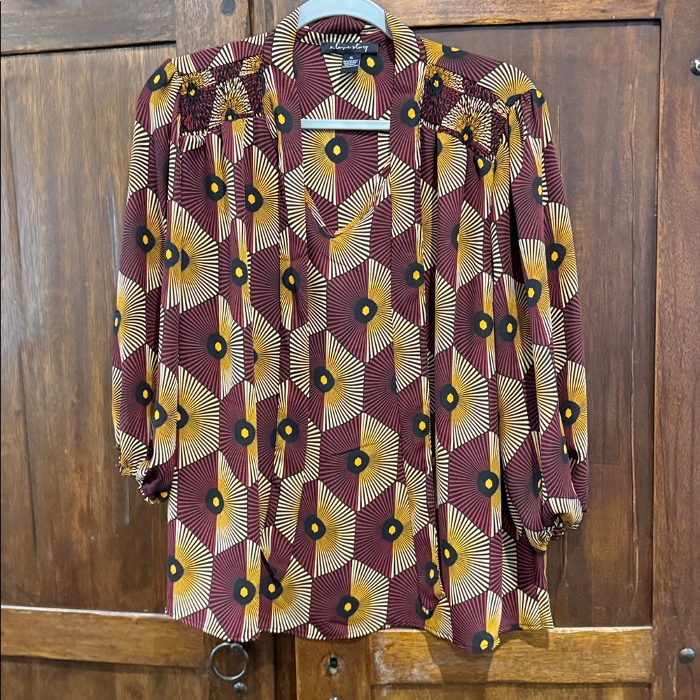 Geometric Patterned 70s Blouse - image 1